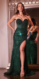 Ladivine CD0233 Long Strapless Beaded Emerald Prom Gown