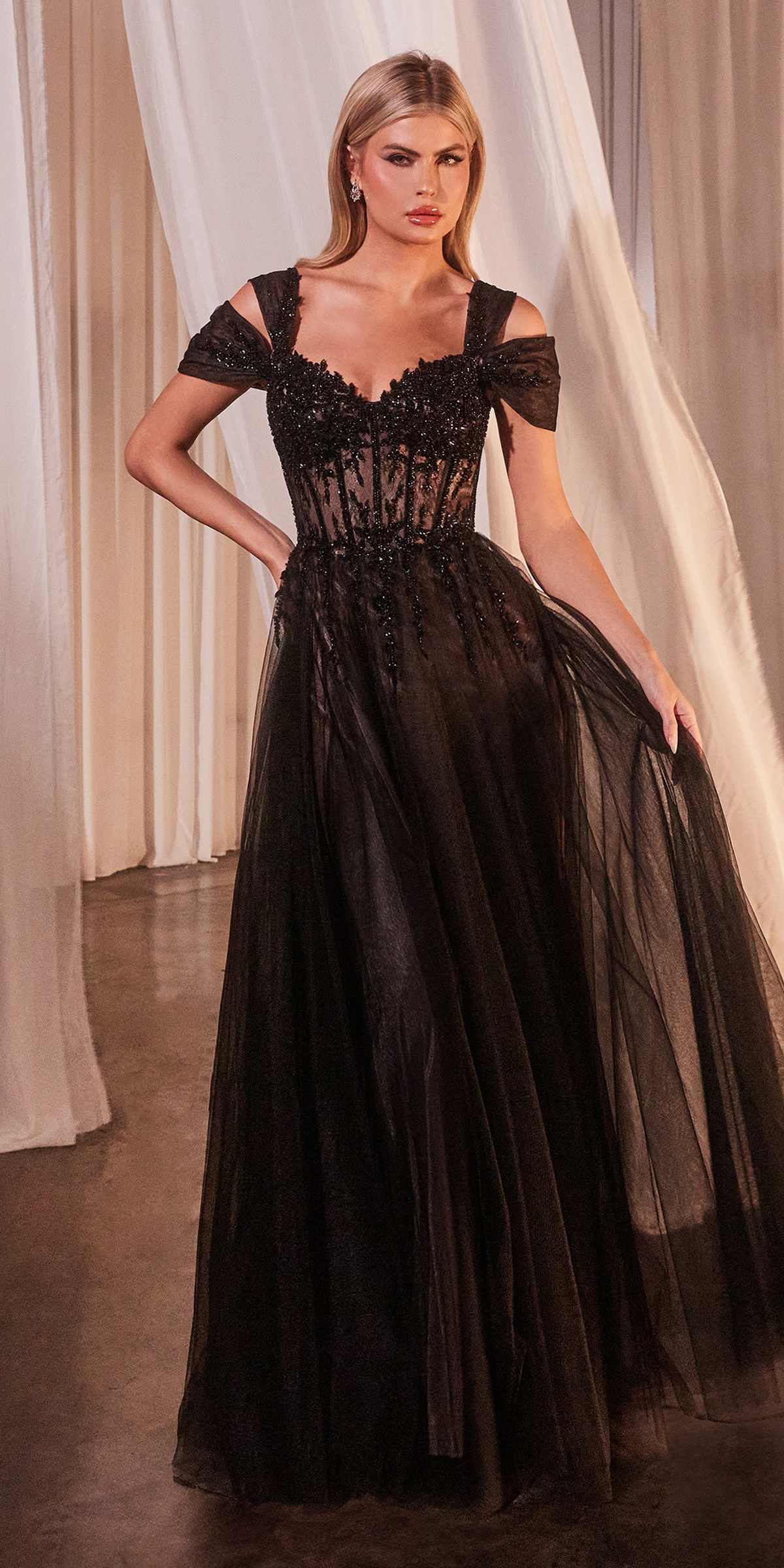 Ladivine CD0237 Long Black Off The Shouler Ball Gown