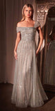 Ladivine CD0238 Asymmetrical Off The Shoulder A-Line Beaded Gown