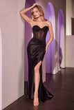 Ladivine CD2408 Dress Strapless Fitted Satin & Hot Stone Dress