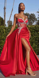 Ladvine CD343 Strapless Satin Fitted Prom Gown With Embellishments