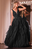 Ladivine CD347 Long Layered Tiered Tulle V-Neck A-Line Dress