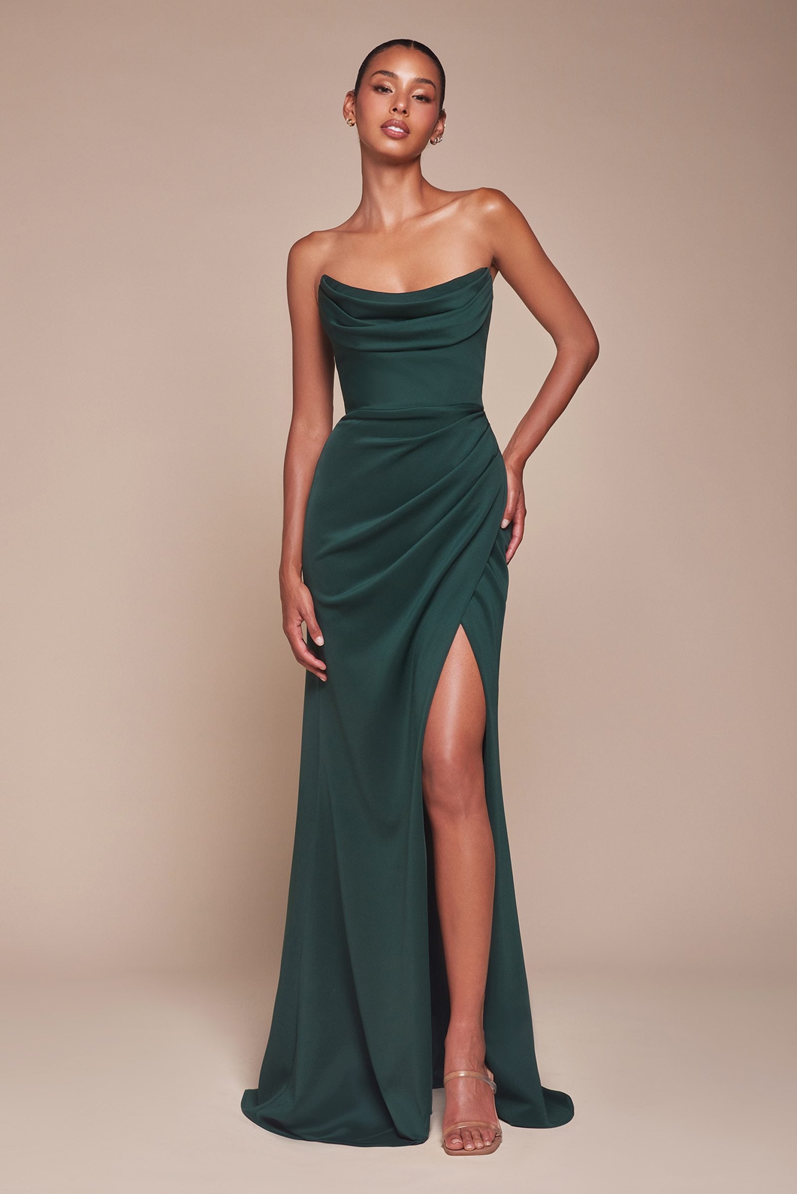 Ladivine CD355 Long Strapless Chiffon Scoop Neck Gown