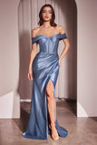 Ladivine CD370 Dress Satin Off The Shoulder Fitted Gown