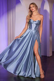 Ladivine CD378 Dress Strapless Satin A-Line Gown - DUSTY BLUE