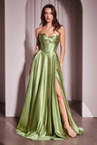 Ladivine CD378 Dress Strapless Satin A-Line Gown - GREENERY