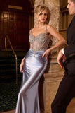 Ladivine CD757 Dress Crystal Embellished Fitted Satin Gown