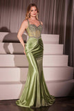 Ladivine CD757 Dress Crystal Embellished Fitted Satin Gown