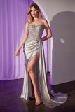 Ladivine CD774 Dress Crystal & Satin Fitted Gown