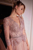 Ladivine CD789 Dress Three Quarter Sleeve Lace & Tulle A-Line Gown