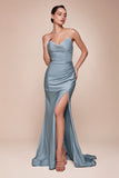 Ladivine CD791 Dress Strapless Stretch Satin Fitted Gown with Slit