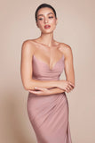 Ladivine CD791 Dress Strapless Stretch Satin Fitted Gown with Slit