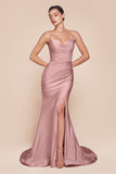 Ladivine CD791 Dress Strapless Stretch Satin Fitted Gown with Slit