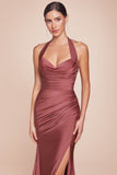 Ladivine CD796 Dress Floor Length Stretch Satin Halter Fitted Gown