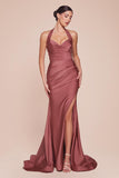 Ladivine CD796 Dress Floor Length Stretch Satin Halter Fitted Gown