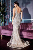 Ladivine CD935 Fitted Mermaid Gown Geometric Beaded Embellishment