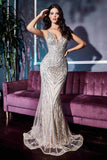 Ladivine CD935 Fitted Mermaid Gown Geometric Beaded Embellishment