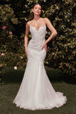 Ladivine CDS482W Lace Embellished Strapless Mermaid Wedding Dress