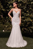 Ladivine CDS482W Lace Embellished Strapless Mermaid Wedding Dress