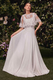 Ladivine CDS503W Dress A-Line Chiffon Bridal Gown With Removable Cape