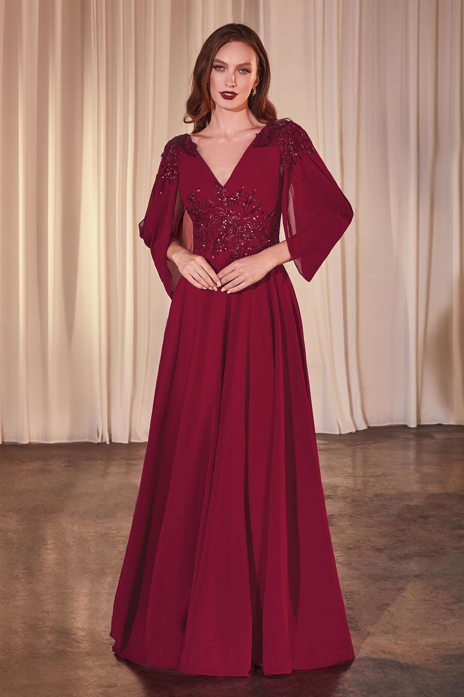 Ladivine CDS508 Dress A-Line Chiffon Modest Gown Cowl Sleeves