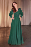 Ladivine CDS508 Dress A-Line Chiffon Modest Gown Cowl Sleeves