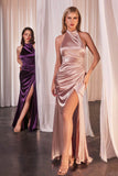 Ladivine CH031 Long Halter Satin Fitted Formal Dress