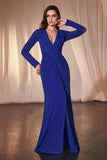 Ladivine CK2989 Dress Long Sleeve Draped V-Neck Sheath Gown