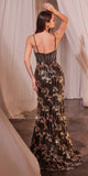 Ladivine CM358 Fitted Black & Gold Glitter Gown