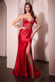 Ladivine CM368 Dress Strapless Lace Bodice Satin Fitted Gown