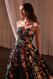 Ladivine CR380 Strapless Floral Sequin Appliqued Black Ball Gown