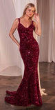 Ladivine CR381 Fitted Sequin Dress with Velvet Details