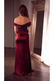 Ladivine CR877 Dress Off the Shoulder Sequin Bodice Formal Gown- burgundy