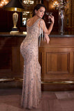 Ladivine CR879 Dress Silver Nude Beaded Sheath Gown