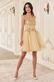 Ladivine CY019 Dress Sequin Beaded A-Line Short Dress - CHAMPAGNE