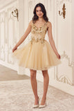 Ladivine CY019 Dress Sequin Beaded A-Line Short Dress - CHAMPAGNE