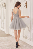 Ladivine CY019 Dress Sequin Beaded A-Line Short Dress - SILVER