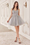 Ladivine CY019 Dress Sequin Beaded A-Line Short Dress - SILVER