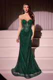 Ladivine J871 Long Sultry Fitted Strapless Embellished Gown