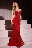 Ladivine J871 Long Sultry Fitted Strapless Embellished Gown