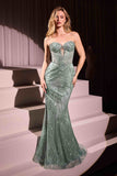 Ladivine J871 Long Sultry Fitted Strapless Embellished Gown