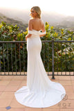 Nox Anabel JE1007 Long Fitted Off Shoulder White Slit Gown