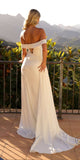 Nox Anabel JG975 Long Fitted Off Shoulder White Slit Gown