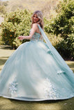 Juliet JT1466H Dress 3D Multi Floral Applique Cape Sleeve Quinceanera Gown