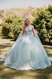 Juliet JT1466H Dress 3D Multi Floral Applique Cape Sleeve Quinceanera Gown