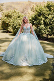 Juliet JT1466H Dress 3D Multi Floral Applique Cape Sleeve Quinceanera Gown