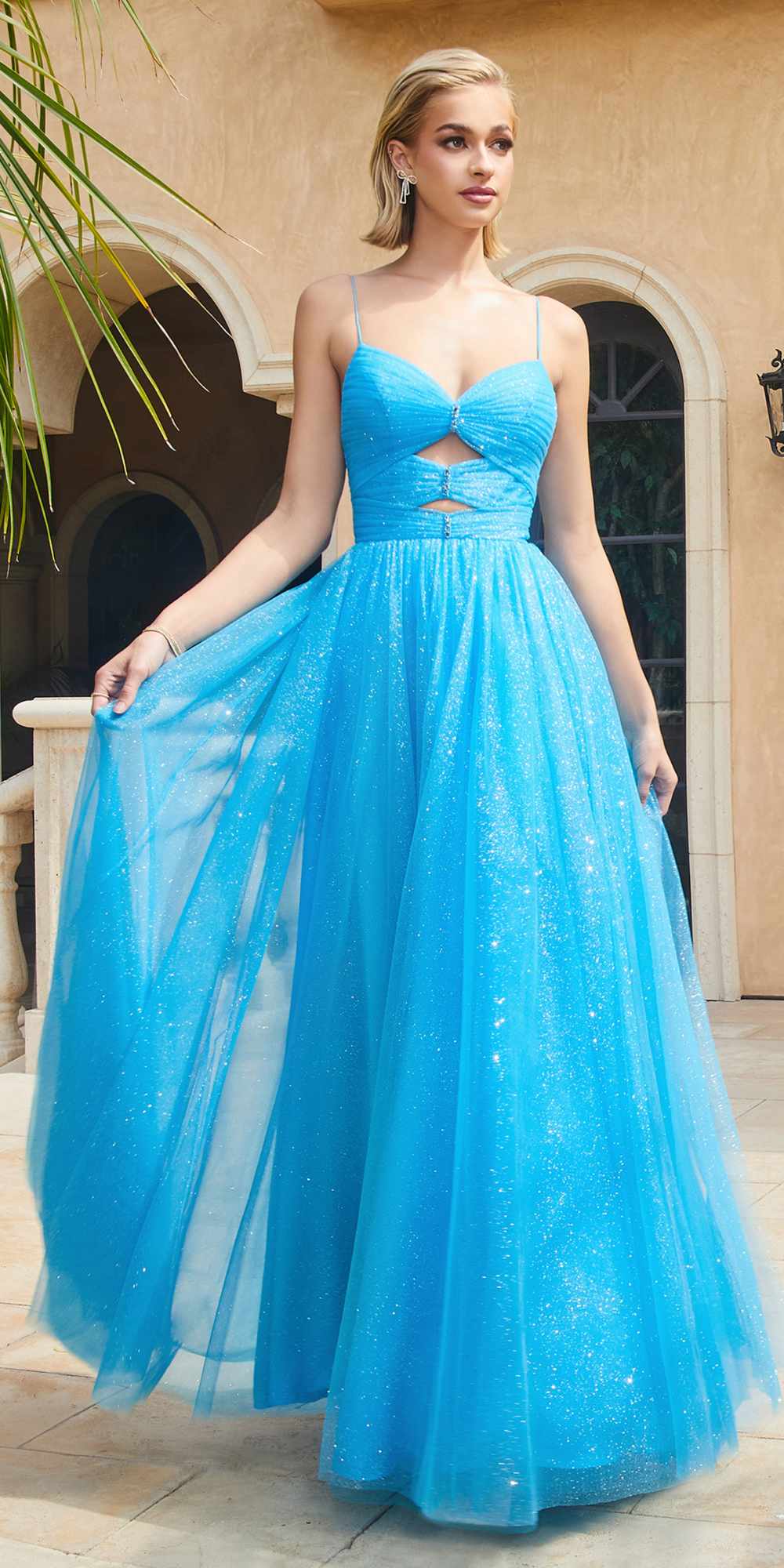 GLITTER STRETCH SATIN GOWN