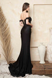 Juno M1026 Dress Off-Shoulder Draped Gown with Embellished Straps