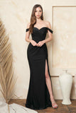 Juno M1026 Dress Off-Shoulder Draped Gown with Embellished Straps