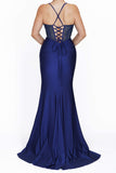 Juno M1038 Dress Long Fitted Gown Sheer Bodice Leg Slit